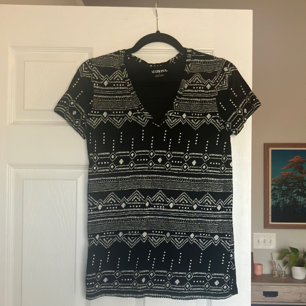 Merona Black and White Women's Geometric Print Tee